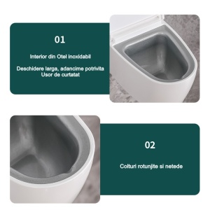 Scrumiera creativa Flippy, Forma de Toaleta, Capac Alb , Material ABS si Otel Inoxidabil, 12.5 x 9.8 x 8.4 cm, Fixare prin Lipire sau De Sine Statator, pentru Baie, Camera, Bucatarie, Balcon, Alb - Img 8