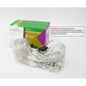 Sectiune Instalatie de Craciun Flippy, Tip Plasa, 120 LED-uri, 1.5 x 1.5 m, 8 jocuri de lumini, Interconectabila, Fir transparent, Alb rece - Img 1
