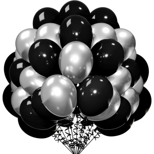 Set 10 Baloane din Latex Chrome, Flippy, Model Party, 23 cm, Negru Argintiu, 2.2 g - Img 8