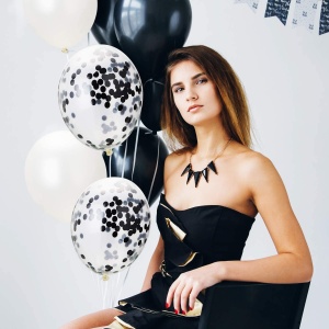 Set 10 Baloane din Latex, Flippy, Model Party Confetti, 5 x Confetti, 5 x Negru, 25 cm, 2.2g - Img 3