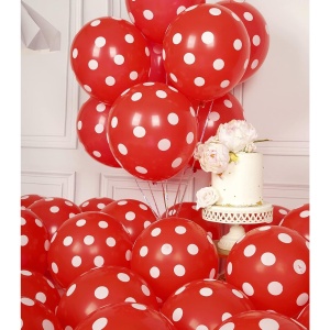 Set 10 Baloane din Latex, Flippy, Model Party cu Buline, 30 cm, Alb si Rosu, 2.8 g - Img 6