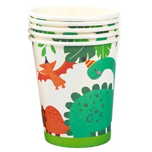 Set 10 Pahare de Carton Happy Birthday, Flippy, Model Dinozauri, Tematica Aniversare, 7.5x8.5 cm, 200 mL, Multicolor - Img 1