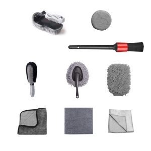 Set 10 Piese pentru Spalat Auto, Flippy, din Plastic si Microfibra, Perii si Lavete, Model C, Gri - Img 6
