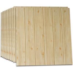 Set 10 Placi Tapet 3D, Flippy, 70 x 70 cm, Grosime 3 mm, din Rasina, Tip Placi de Lemn, Suprafata Acoperita 4.9 mp, Crem - Img 4