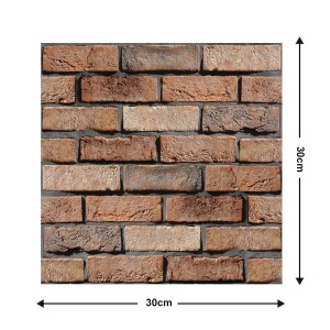 Set 10 x Placi Tapet Autocolant 3D cu Imitatie de Caramida de Exterior, pentru Perete Bucatarie Sufragerie, Usor de Curatat, Rezistent la Apa, Autoadeziv, 30x30 cm, Maro - Img 2