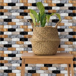 Set 10 x Placi Tapet Autocolant 3D cu Imitatie de Marmura Asimetrica, pentru Perete Bucatarie Sufragerie, Usor de Curatat, Rezistent la Apa, Autoadeziv, 30x30 cm, Maro Gri Negru - Img 6