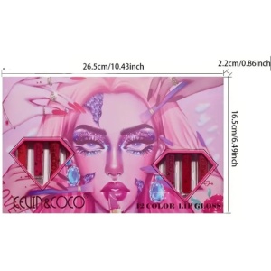 Set 12 Lip Gloss Kevin&Coco, nuante de rosu si rose, cutie dreptunghiulara, 26.5x16.5x2.2 cm, 200 g, multicolor - Img 6