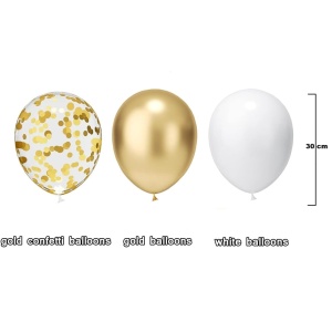 Set 16 Baloane din Latex, Flippy, Model Party, 30 cm, Alb, Auriu, Transparent Confetti, 2.8 g - Img 6