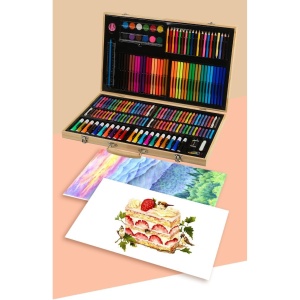 Set 180 Piese pentru Desen si Pictura, Flippy, Tip Servieta din Lemn, Model Natur, 46 x 30.9 x 4.1 cm, Multicolor - Img 8
