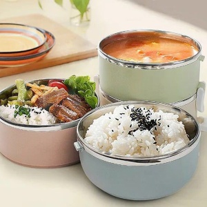 Set 2 Caserole pentru alimente Flippy, lunch box, 1400 ml, otel inoxidabil, maner, valva aerisire, 15.5 x 15 cm, inchidere etansa, multicolor - Img 8