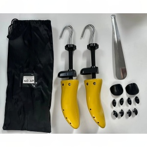 Set 2 Sanuri/Calapoade Reglabilile, Flippy, pentru Alungit si Largit Pantofi, Geanta si Incaltator Incluse, Universale, Unisex, din ABS Premium, Arc, Marime 40 - 47, Galben/Negru - Img 2