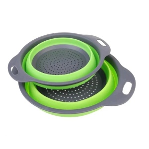 Set 2 strecuratori pliabile din silicon alimentar Flippy, cu manere, fund antiaderent si antialunecare, rotunda, doua dimensiuni, usor de depozitat, compatibil cu masina de spalat vase, verde - Img 1