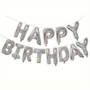 Set 25 de Baloane din Folie Metalizata si Latex, Flippy, Figurine 2 Stele, 4 Baloane Confetti, 13 Litere, 6 Latex, Model Happy Birthday, Tema Aniversare, 40 cm, Ambalaj Individual, Pai Inclus, Umflare cu Aer sau Heliu, Argintiu - Img 6