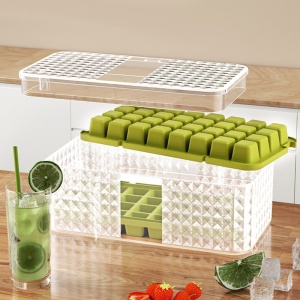 Set 3 forme pentru gheata si o caserola pentru depozitare Flippy, 96 de cuburi, verde - Img 3