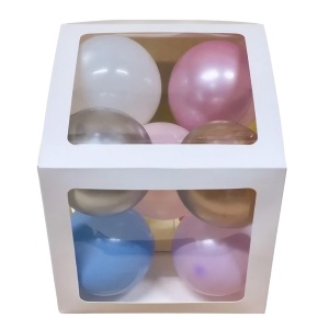 Set 4 Cutii pentru Baloane, Flippy, Model Simplu, Tematica Aniversare, Cuburi Decorative din Plastic, Accesorii pentru Petrecere, 30 x30 cm, Transparente Contur Alb - Img 7