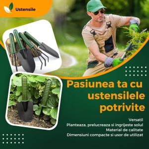Set 4 Unelte de Gradina Flippy, pentru Plantare Prelucrare Sol si Ingrijire Plante, Material PVC si cardboard, 25 x 8.5 cm, verde - Img 2