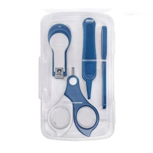 Set 4in1 de Ingrijire Unghii pentru Bebelusi, Flippy, Cutie de Depozitare Transparenta, 0-6 Ani, 13.6x8x2 cm, Albastru Marin - Img 1