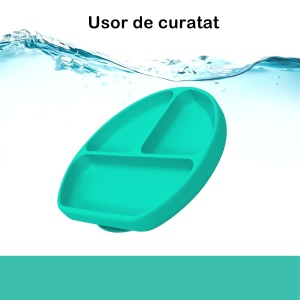 Set 5 piese diversificare bebelusi si copii din silicon Flippy, baveta, farfurie compartimentata cu ventuza, bol cu ventuza, tacamuri, fara alergeni, verde - Img 2