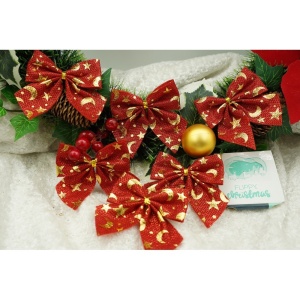 Set 6 fundite pentru brad, Rosii, cu stelute , 8 x 8 cm, din poliester, Flippy - Img 3