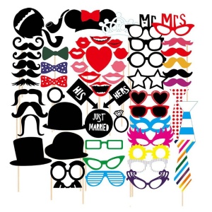 Set 60 de Accesorii pentru Petrecere, Flippy, Props pentru Coltul de Poze, Ochelari, Palarii, Mustata, Cravata, pentru Evenimente, Multicolor - Img 5
