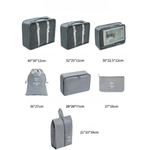 Set 7 Genti de Calatorie, Flippy, pentru Depozitare, Compresibile, 7 Dimensiuni, Impermeabile, Design cu Plasa, Pliabile, Manere Robuste, Fermoar dublu, Gri - Img 6