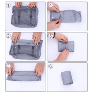 Set 8 huse organizare bagaj Flippy, material poliester, impermeabil, cu fermoar, pentru calatorii sau dulap, sac pentru pantofi inclus, pliabil, gri - Img 5