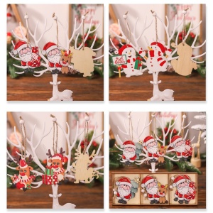 Set 9 Decoratiuni de Craciun din Lemn, Flippy, cu Snur pentru Agatare in Brad, 3 Modele, Model Mos Craciun cu Brad, Ren si Cadouri, Diferite Dimensiuni, Multicolor - Img 4
