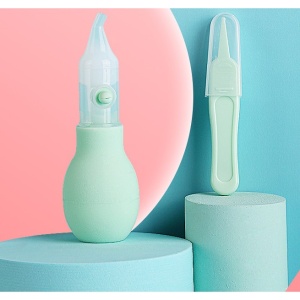 Set Aspirator Nazal pentru Copii, Flippy, Manual, Anti-Reflux, cu Pompita, Usor de Curatat, Varf din Silicon, 11.2x4cm, Verde - Img 4