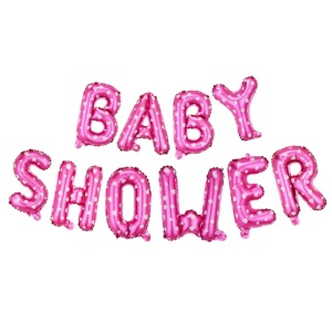 Set Baloane din Folie Metalizata, Flippy, Model Baby Shower, Litere de 40 cm, Baloane Party, Ambalaj Individual, Pai, Ata si Adeziv Incluse, Umflare cu Aer sau Heliu, Roz - Img 4