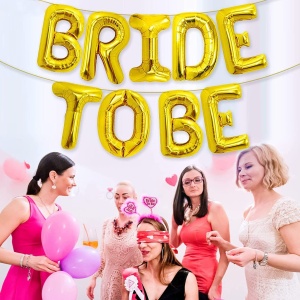 Set Baloane din Folie Metalizata, Flippy, Model Bride to Be, Litere de 40 cm, Baloane Party, Ambalaj Individual, Pai Inclus, Umflare cu Aer sau Heliu, Auriu - Img 3