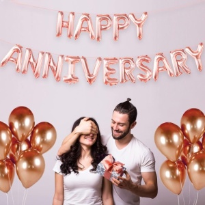 Set Baloane din Folie Metalizata, Flippy, Model Happy Anniversary, Litere de 40 cm, Baloane Party, Ambalaj Individual, Pai Inclus, Umflare cu Aer sau Heliu, Roz - Img 2
