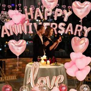 Set Baloane din Folie Metalizata, Flippy, Model Happy Anniversary, Litere de 40 cm, Baloane Party, Ambalaj Individual, Pai Inclus, Umflare cu Aer sau Heliu, Roz - Img 12