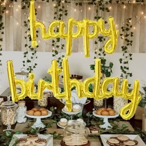 Set Baloane din Folie Metalizată, Flippy, Model Happy Birthday, 45x85 cm, 45x124cm, Baloane Party, Ambalaj Individual, Pai inclus, Umflare cu Aer sau Heliu, Gold - Img 5