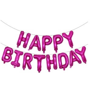 Set Baloane din Folie Metalizata, Flippy, Model Happy Birthday, Litere de 40 cm, Baloane Party, Ambalaj Individual, Pai, Ata si Adeziv Incluse, Umflare cu Aer sau Heliu, Mov - Img 4