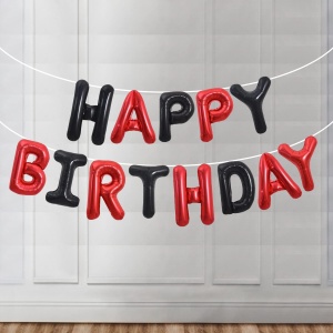 Set Baloane din Folie Metalizata, Flippy, Model Happy Birthday, Litere de 40 cm, Baloane Party, Ambalaj Individual, Pai, Ata si Adeziv Incluse, Umflare cu Aer sau Heliu, Rosu-Negru - Img 5
