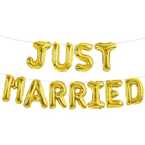Set Baloane din Folie Metalizata, Flippy, Model Just Married, Litere de 40 cm, Baloane Party, Ambalaj Individual, Pai, Ata si Adeziv Incluse, Umflare cu Aer sau Heliu, Auriu - Img 6