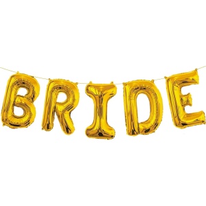 Set Baloane din Folie Metalizata, Flippy, Model Scris Bride, Litere de 100 cm, Tema Iubire, Baloane Party, Ambalaj Individual, Pai Inclus, Umflare cu Aer sau Heliu, Auriu - Img 4