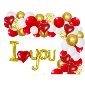 Set Baloane Folie Metalizata, Flippy, Model I LOVE YOU cu Inimioara, 54x97 cm, Tematica Ziua Îndrăgostiților, Ambalaj Individual, Pai Inclus, Umflare cu Aer sau Heliu, Auriu - Img 2