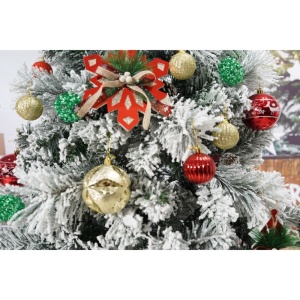 Set brad artificial de Craciun si elemente decorative, nins, decorat cu conuri pin, pentru interior/exterior, inaltime 210 cm, diametru 131 cm, 630 ramuri, Flippy, alb/verde, suport metalic inclus - Img 4