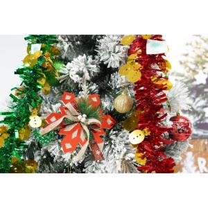 Set brad artificial de Craciun si elemente decorative, nins, decorat cu conuri pin, pentru interior/exterior, inaltime 210 cm, diametru 131 cm, 630 ramuri, Flippy, alb/verde, suport metalic inclus - Img 4