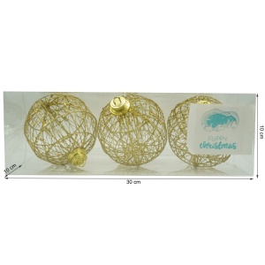 Set de 3 ornamente de brad, Flippy, de tip Glob, Auriu, cu ø de 10 cm, din metal, cu finisaj sclipitor , cutie 10 cm adancime x 30 cm lungime x 10 cm inaltime - Img 6