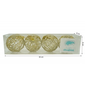 Set de 4 ornamente de brad, Flippy, de tip Glob, Auriu, cu ø de 8 cm, din metal, cu finisaj sclipitor , cutie 8 cm adancime x 32 cm lungime x 8 cm inaltime - Img 6
