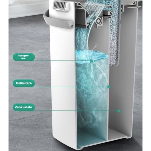 Set de curatenie Flippy, mop si galeata, galeata 5.7 l, 4 rezerve microfibra incluse, design modern, pentru interior, material plastic, peri sintetici, plat, cu storcere, alb - Img 9