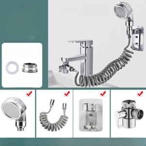 Set Extensie de Dus, Flippy, pentru Baterie Baie sau Bucatarie, 4 Piese, Filtru de Ioni Negativi, Furtun Flexibil de 1.5 Metri, Argintiu - Img 5
