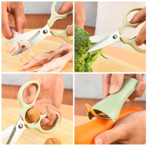 Set foarfeca pentru bucatarie Flippy, curatator legume tip suport, multifunctional, spargator nuci, material ABS si otel inoxidabil, maner ergonomic, 16.8 x 7.8 x 1 cm, verde - Img 8