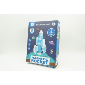 Set inteligent de blocuri magnetice pentru copii, 8 piese, cutie depozitare, racheta, albastru - Img 3