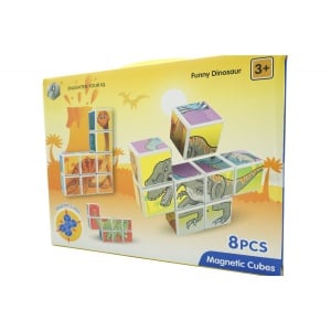 Set inteligent de cuburi magnetice pentru copii, 8 piese, cutie depozitare, puzzle dinozauri, +3 ani, multicolor - Img 3