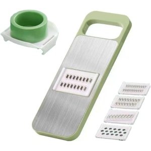 Set Multifunctional din 7 Piese, Flippy, pentru Taierea si Maruntirea Legumelor, Uz Casnic,din Otel Inoxidabil, Gri-Verde - Img 1