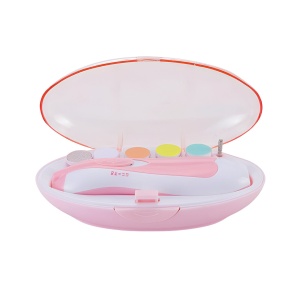 Set Pila Electrica pentru Copii si Bebelusi, Flippy, ABS, 6 Accesorii, cu Lumina LED, Roz Alb - Img 1