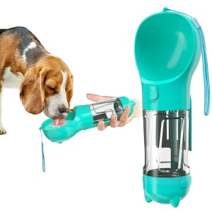 Sticla portabila 4 in 1 Flippy, pentru caini si pisici, cu 3 compartimente + lopetica, 300ml, apa, hrana, pungi igienice, lopetica, 26.7 x 9.7 x 9.4 cm, turcoaz - Img 2